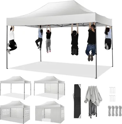 Produktbild von Faltpavillon Pavillon 3x4,5m, Festzelt Gartenpavillon für Garten Terrasse Feier Party, wasserdicht stabil Winterfest & UV-Schutz mit 4 Seitenteilen , 12 Heringe & 4 Seile & 1 Tragetasche, Weiß