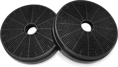 Two black circular carbon filters are shown against a white background.