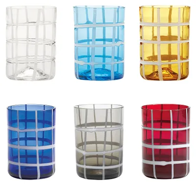 Produktbild von Zafferano Twiddle - Set mit 6 farbigen Gläsern aus geblasenem Glas, 35 cl - handgefertigte Trinkgläser mit weißem Dekor, spülmaschinenfest