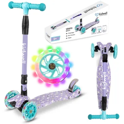 Immagine prodotto di Monopattino per bambini COIL, monopattino a tre ruote, monopattino a pedali, monopattino a tre ruote con equilibrio, monopattino da città, VENTO, cuscinetti ABEC-7, regolazione del volante in 3 fasi, ruote a LED, Kitty