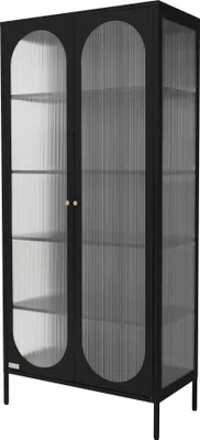 Produktbild von ML-Design Vitrinenschrank Schwarz, Vitrine mit 5 Ablage-/Regalfächer, 2 Türen, Wohnzimmer Metallschrank aus Stahl