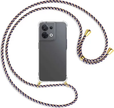Produktbild von Handykette Backcover-Schutzhülle mit Band (Metall goldfarben) für Oppo Reno8 5G (CPH2359, 6.4'') - blau+beige
