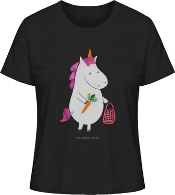 Produktbild von Mr. & Mrs. Panda Oberteil Damen Einhorn Vegan Größe XL - Schwarz - Geschenk, Gesund Leben, T-Shirt für Frauen, essen, Rohkost, Veganismus, Veganer, Shirt, Basic, Unicorn