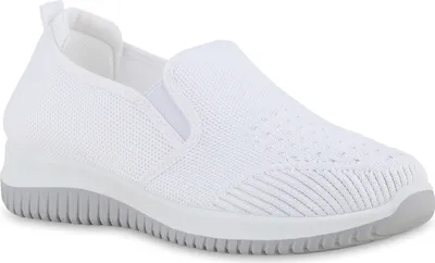 Produktbild von VAN HILL Damen Slip Ons Sportschuhe Sportliche Strick Profil-Sohle Schuhe 841705, Farbe: Weiß, Größe: 40