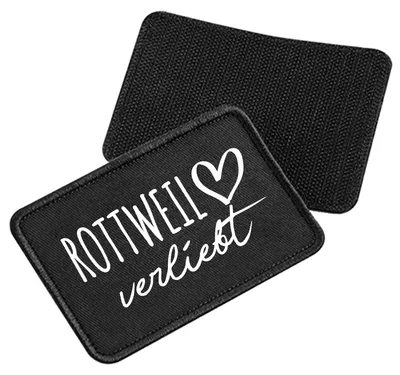 Produktbild von Huuraa Patch Rottweil verliebt Black 10 x 6,5cm Baumwolle Klettpatch für Mütze Geschenkidee