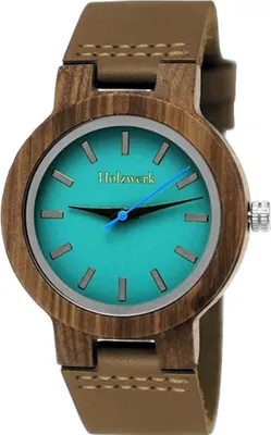 Produktbild von Holzwerk LIL NAILA kleine Damen Holz Uhr mit Leder Armband, braun & türkis blau