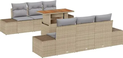 Image de Ensemble de canapé de jardin 7 pcs Beige Poly rotin