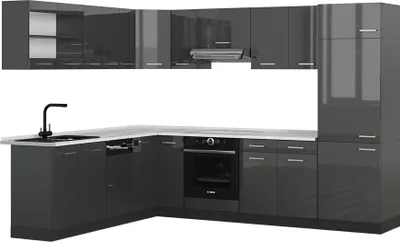 Image de Cuisine en angle Vicco R-Line Anthracite brillant/anthracite 287x60cm , PT Marbre, Model 53720
