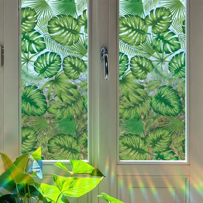 Imagen del producto de Película para ventanas Unyqoos®: efecto de vidrio de colores, protección de la privacidad y efecto arcoíris, adhesión estática, 40 x 1016 cm, color verde