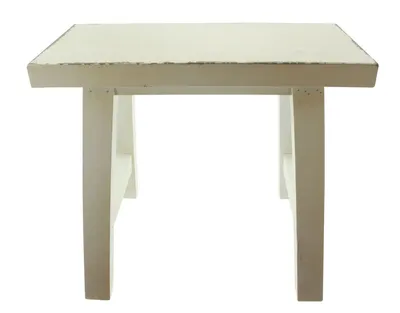 Immagine prodotto di Sgabello a fiore in legno massiccio crema effetto shabby - sgabello decorativo
