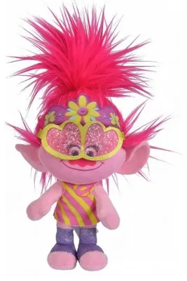 Image de Peluche trolls world tour poppy robe jaune et rose 22 cm - peluche licence dreamworks - peluche licence dreamworks