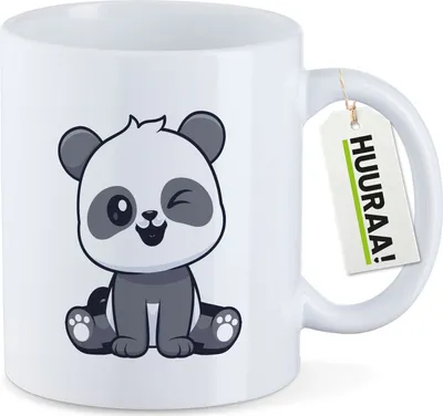 Produktbild von Huuraa Kaffeetasse Panda Comic 330ml Weiß Keramik Kaffeebecher Geschenkidee