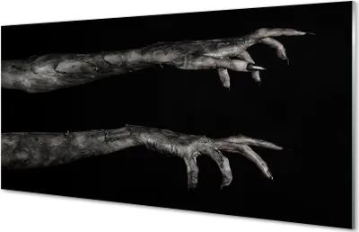 Produktbild von Glasbilder 120x60 Wandkunst Schwarzer Hintergrund schmutzige Hände
