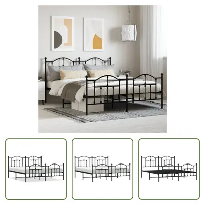 Produktbild von The Living Store Bettgestell mit Kopf- und Fußteil Metall Schwarz 160x200 cm
