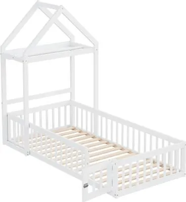 Produktbild von Kinderbett 90x200 cm Ohne Matratze Aus Massivholz Mit Stauraum Vollschutzgitter Tueren Lattenrost Weiss Einzelbett Kinderbett Holzbett Jugendbett