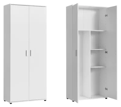 Image de Armoire multi-usages de 75 cm de large avec étagères 75x35x184 cm (LxPxH) Blanc avec compartiment pour l'aspirateur