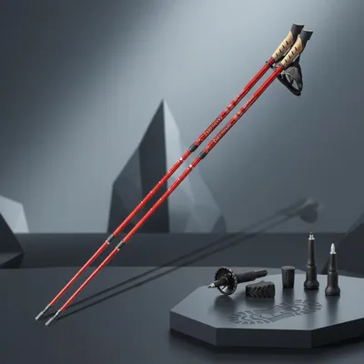 Zdjęcie produktu dla Zestaw 2 aluminiowych kijków do nordic walking 65-135 cm w kolorze czerwonym z 5 mocowaniami