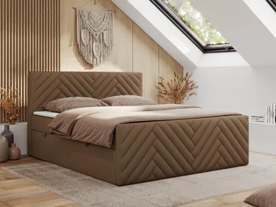 Produktbild von MKS MEBLE Boxspringbett 180x200 mit Bettkasten Matratze H4 - Paris Duo - Braun Kunstleder