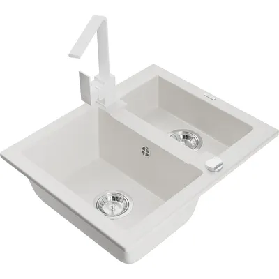 Obrázek produktu pro Mexen Carlos 1,5-miskový granitový dřez s kuchyňskou baterií Rita, Bílá - 6518-20-670300-20