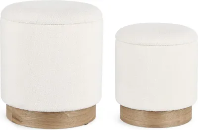 Produktbild von 2er Set Pouf 37 x 37 x 42 cm MDF Polyester Weiß