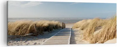 Produktbild von Bild auf Leinwand - Leinwandbild - Strand Meer Fußgängerbrücke Ufer - 140x50cm - Wand Bild - Wanddeko - Leinwanddruck - Bilder - Kunstdruck - Leinwand bilder - Wandkunst - AB140x50-2657