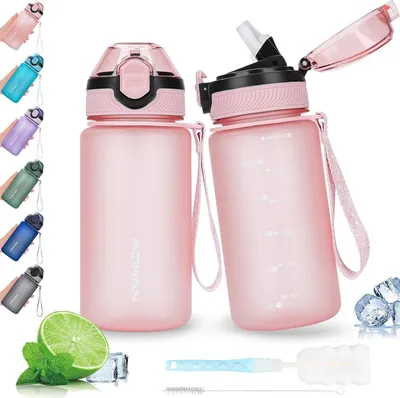 Produktbild von 600 ml Wasserflasche - BPA-frei - auslaufsicher - mit Strohhalm