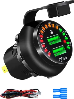 Image de Chargeur QC3.0 Dual USB Chargeur rapide Prise d'alimentation avec voltmètre Affichage pour voiture bateau moto - 1