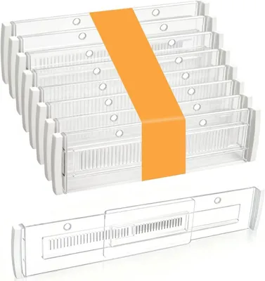 Produktbild von Verstellbare Schubladentrenner, 8 Stück, transparent, 28,5–50,5 cm, Kunststoff Organizer für Küche und Schlafzimmer
