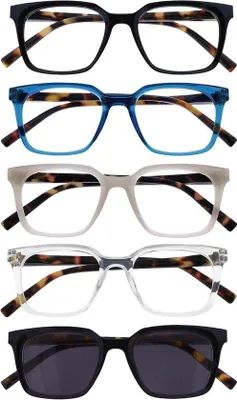 Image de Lunettes de soleil - Monture rectangulaire - Fermeture - +2.50 - Noir, bleu, gris, clair