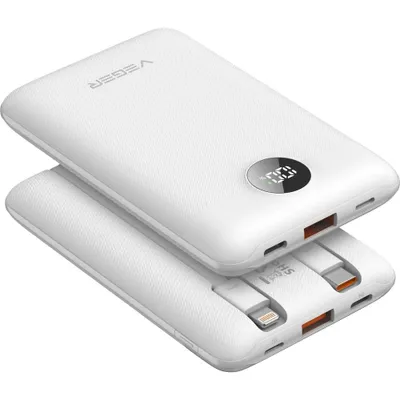 Produktbild von Veger W1170 Externes Akku, 1 x USB-C, 1 x Lightning, 1 x USB-A, 10000 mAh, Weiß