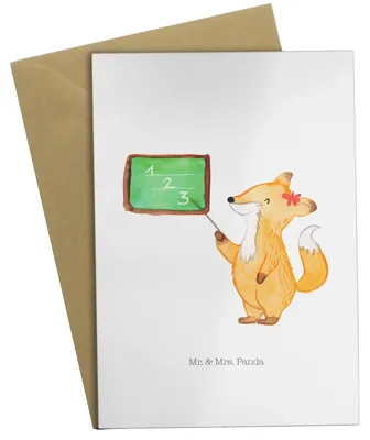 Produktbild von Mr. & Mrs. Panda babykarte Fuchs Lehrerin - Weiß - Geschenk, Glückwunschkarte, Lustige Sprüche, hochzeitskarten, weihnachtskarten, einladungskarten, osterkarten