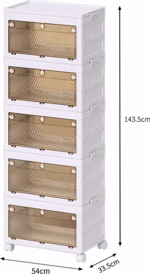 Image de Boîtes de rangement - Boîtes empilables avec portes - 5 niveaux - Pliables - En plastique - Pour jouets et livres - Marron foncé
