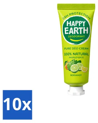 Image de 10 x Déodorant crème "Happy Earth" Bergamote, 100% naturel, 40 ml - Pack économique - 10 pièces