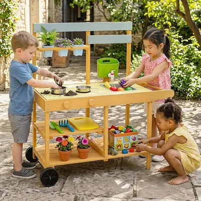 Imagen del producto de Cocina de juguete para niños, para exteriores, con depósito de agua y grifo
