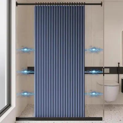 Produktbild von Faltbarer und wasserdichter Duschvorhang, magnetischer Duschvorhang, dicker Leinen-Duschvorhang, ungefüttert, blau, 100 cm x 200 cm