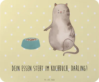 Produktbild von Mr. & Mrs. Panda Mousepad Katze Fressen - Gelb Pastell - Geschenk, Mouse Pad, computermatte, Mauspad, laptop, pc