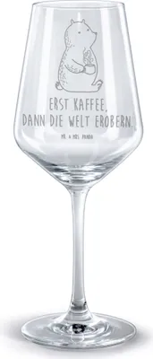 Produktbild von Mr. & Mrs. Panda Weinglas Bär Kaffee - Transparent - Geschenk, glas für rotwein, Teddy, Coffee, Bären, Guten Morgen, graviert, Kelch, Motivation, Rotweinglas mit Gravur