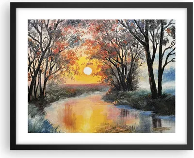 Produktbild von Gerahmtes Poster - Schwarzer Rahmen - Fluss Sonne Bäume - 50x40 cm - Wand Bild - Wanddeko - Wandbilder - Kunstposter - Wandposter - Bilderrahmen - Bilder - Kunstdruck - Wandbild - P2BAA50x40-4190