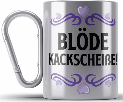 Produktbild von Trendation - Blöde Ka**Sch** Ich Hasse Jeden Edelstahl Tasse Karabiner Becher Karabiner Edelstahl Tasse Karabiner Edelstahl Katzen Lustig Spruch Geschenk Frauen Männer Morgenmuffel (Silber)
