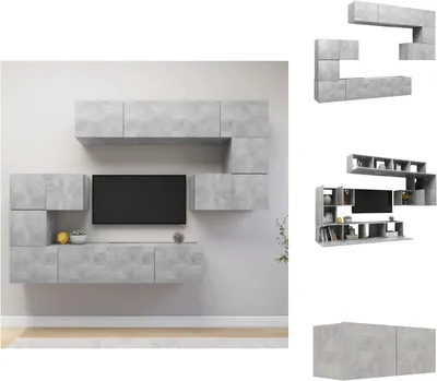 Produktbild von vidaXL 8-tlg. TV-Schrank-Set Betongrau Holzwerkstoff -  TV-Möbel