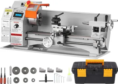 Obrázek produktu pro Mini kovový soustruh, 7'' x 16'', 800 W přesný stolní kovový soustruh, plynule nastavitelná rychlost 150–2500 ot./min, s 3,9'' tříčelisťovým kovovým sklíčidlem, sada nástrojů pro zpracování přesných dílů