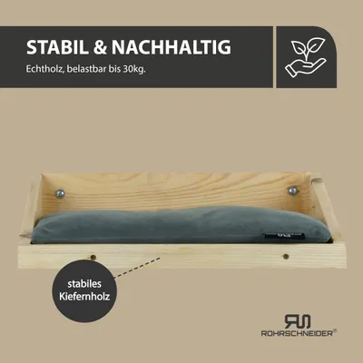 Produktbild von Rohrschneider Katzentreppe Wand |  EU | Kletterwand Katzen mit waschbarem Kissen o. Stoffeinlage | Kiefernholz | Natur | belastbar bis 30 kg | B 40 x T 28 x H 15 cm | inkl. Montage Material, Farbe:grau, Material:waschbares Kissen Samt fresh