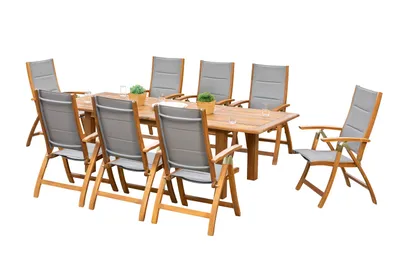 Produktbild von Merxx Gartenmöbel Set 9tlg., 8 Klappsessel, Doppelausziehtisch 180 (220/260) x 100 cm - Akazie/Textil