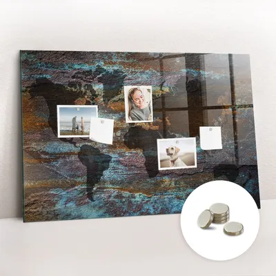 Produktbild von Magnetisch Tafel Magnettafel - Magnetpinnwand Memoboard - Notiztafel verschiedenen Designs - 90x60 cm - Weltkarte Rost