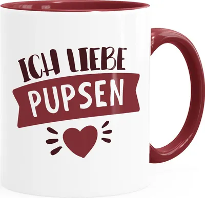 Produktbild von Kaffee-Tasse lustiger Spruch Ich liebe pupsen personalisierbares Motiv Wunschname Geschenk witzige Liebeserklärung Moonworks® bordeauxrot Keramik-Tasse