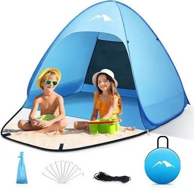 Image de Tente de plage 2 secondes, tailles S (pour 1 à 3 personnes) et L (pour 2 à 4 personnes) - double fermeture éclair - protection UV - portable - ultra-légère - pique-nique, barbecue, randonnée