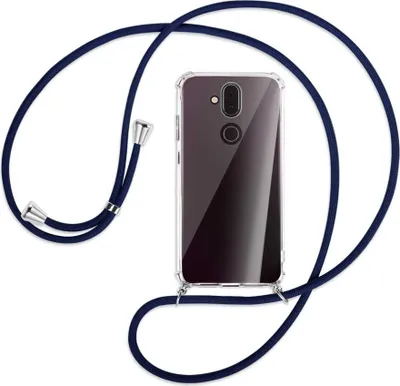 Produktbild von Handykette Backcover-Schutzhülle mit Band (Metall silberfarben) für Nokia 8.1 - dunkelblau