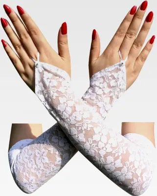 Produktbild von Damen fingerlose Spitzenhandschuhe für Hochzeiten, Ellenbogenlang in Weiß