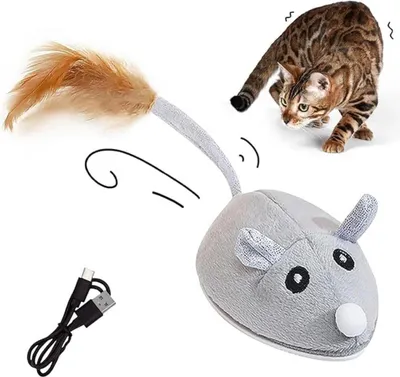 Produktbild von Elektrische kleine Maus zur Selbstunterhaltung mit Federn für Katzen,Katzenspielzeug,  automatisch aufladbares intelligentes Haustierzubehör
