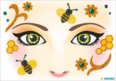 Obrázok produktu pre HERMA 15304 Face Art Nálepka Včely Kvety, dermatologicky testované, odnímateľné trblietavé nálepky na tvár, dočasné tetovanie na karneval Halloween festival detské narodeniny, žlto oranžová